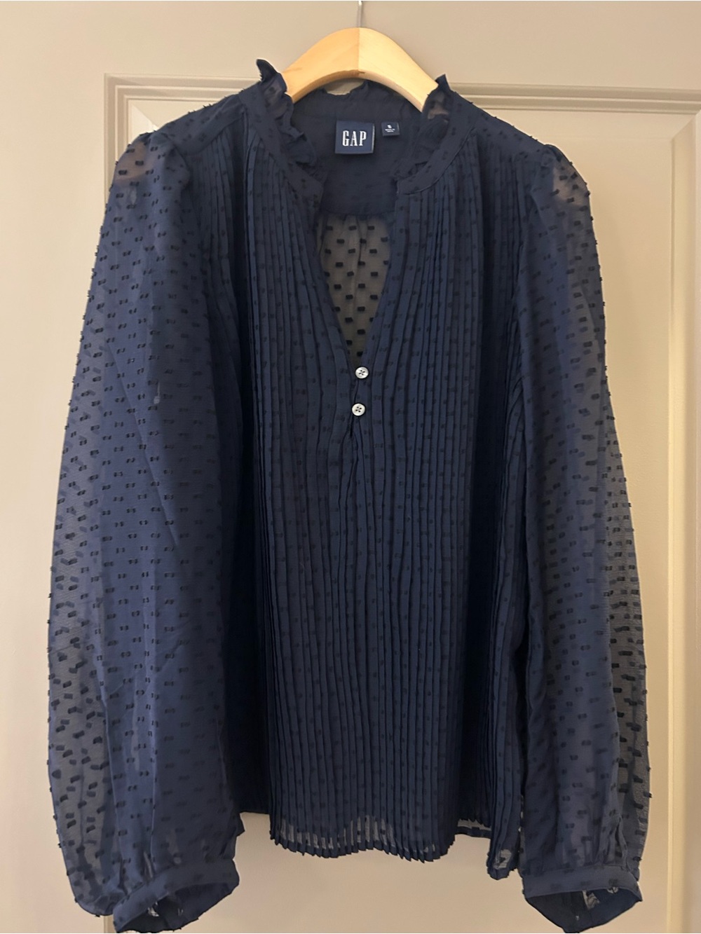 GAP Navy Ruffled Pintuck Sheer Blouse